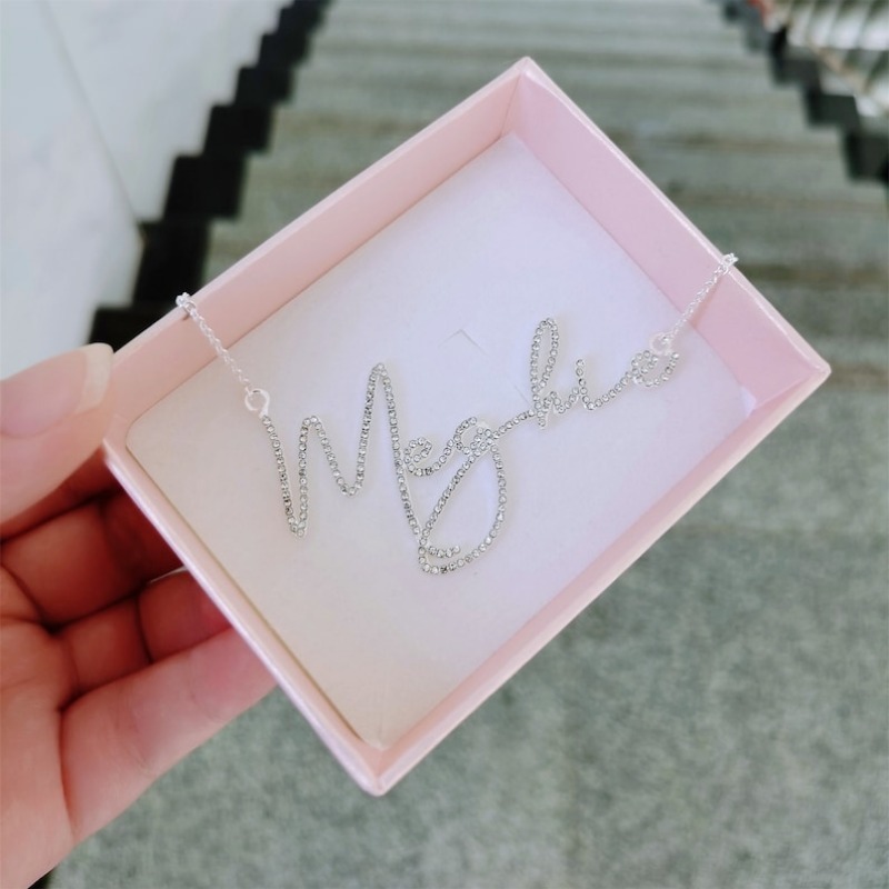 925 Sterling Silver Diamond Name Necklace, Personalized Necklace , Bling Name Necklace, Script Name Necklace, Iced Out Jewelry