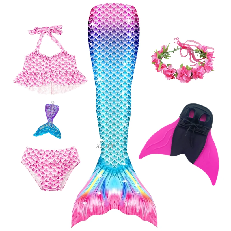 Kids Girls Swimming Mermaid Tail Mermaid Costume Cosplay Children Swimsuit Fantasy Bikini Can Add Monofin Fin Halloween