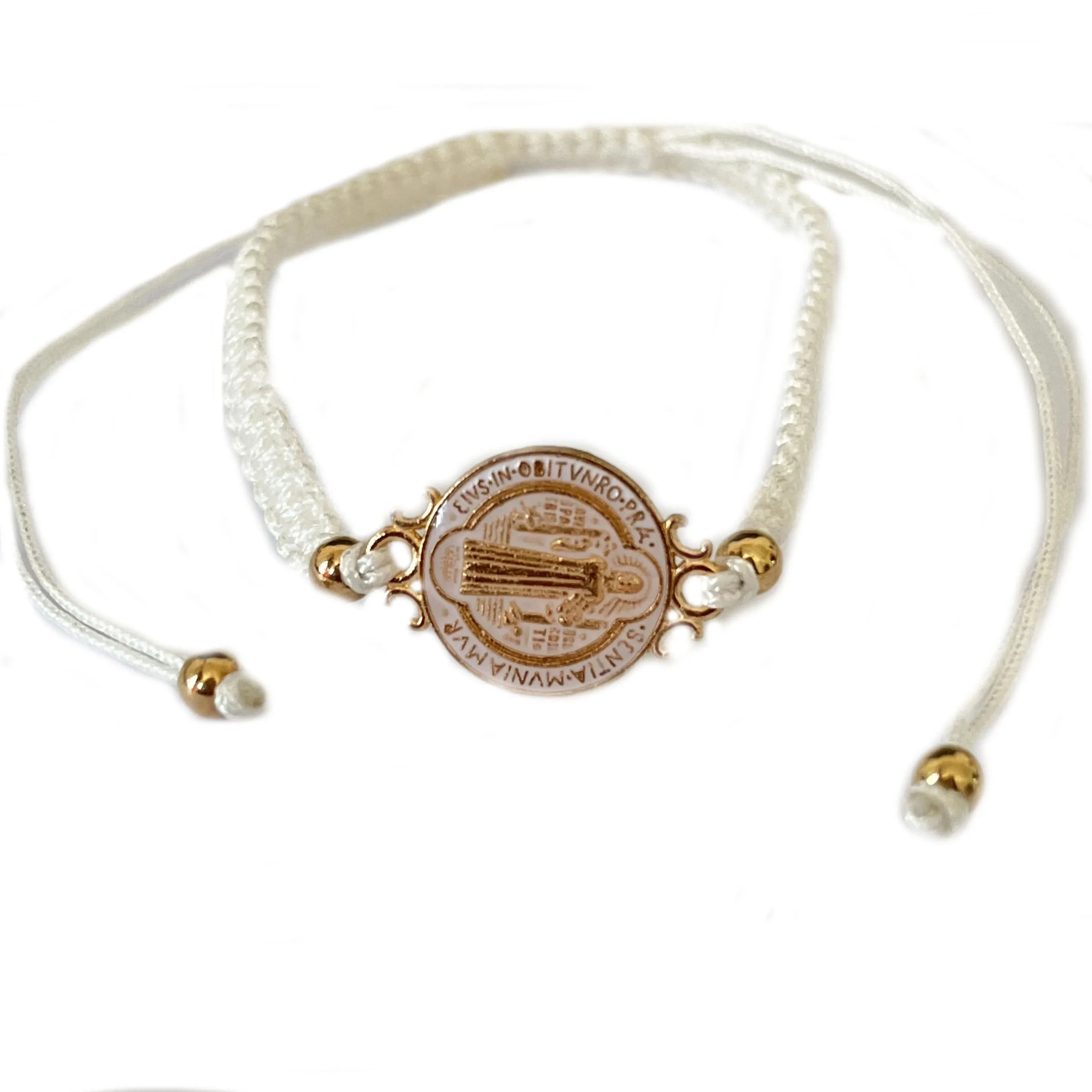 1 Pcs Size Adjustable Colorful Gold Plated Saint Benedict Handmade Weave Rope Religious Bracelet For Prayer Or Given As A Gift