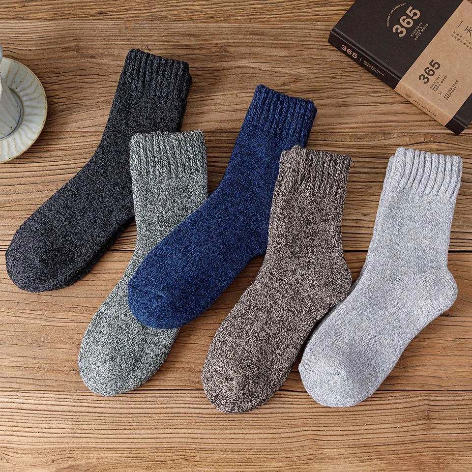 Winter Men's Thick Warm Wool Socks High Quality Harajuku Retro Big Size Snow Casual Antifreeze Cashmere Long Socks 3 Pair