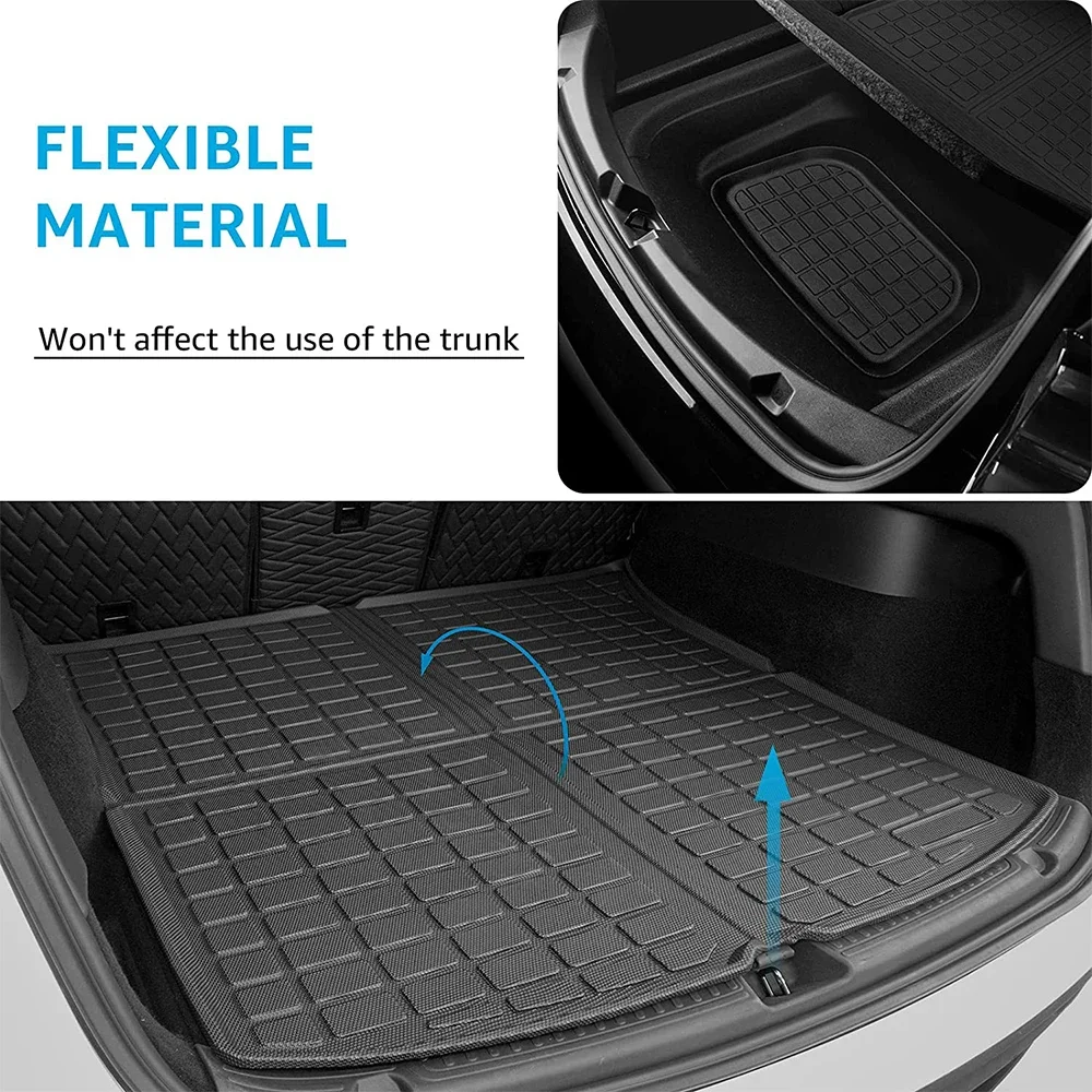 TPE Floor Mats for Tesla Model Y 3 Highland 2021 - 2024 Floor Liner All-Weather Anti-Slip Rear Trunk Cargo Mats Heavy Duty Mat