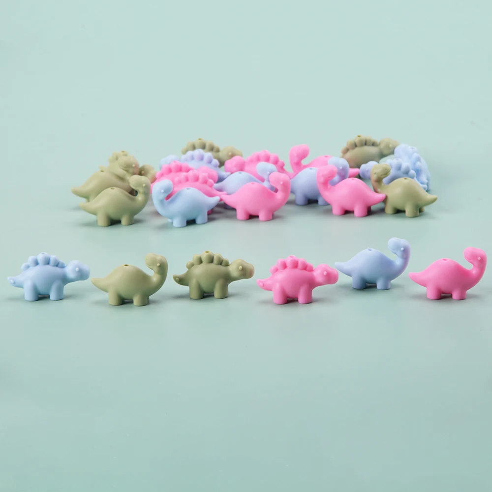 LOFCA 24Pcs Mini Dinosaur silicone bead jewelry Making DIY pacifier Chain bracelet Necklace Jewelry accessories Baby toys