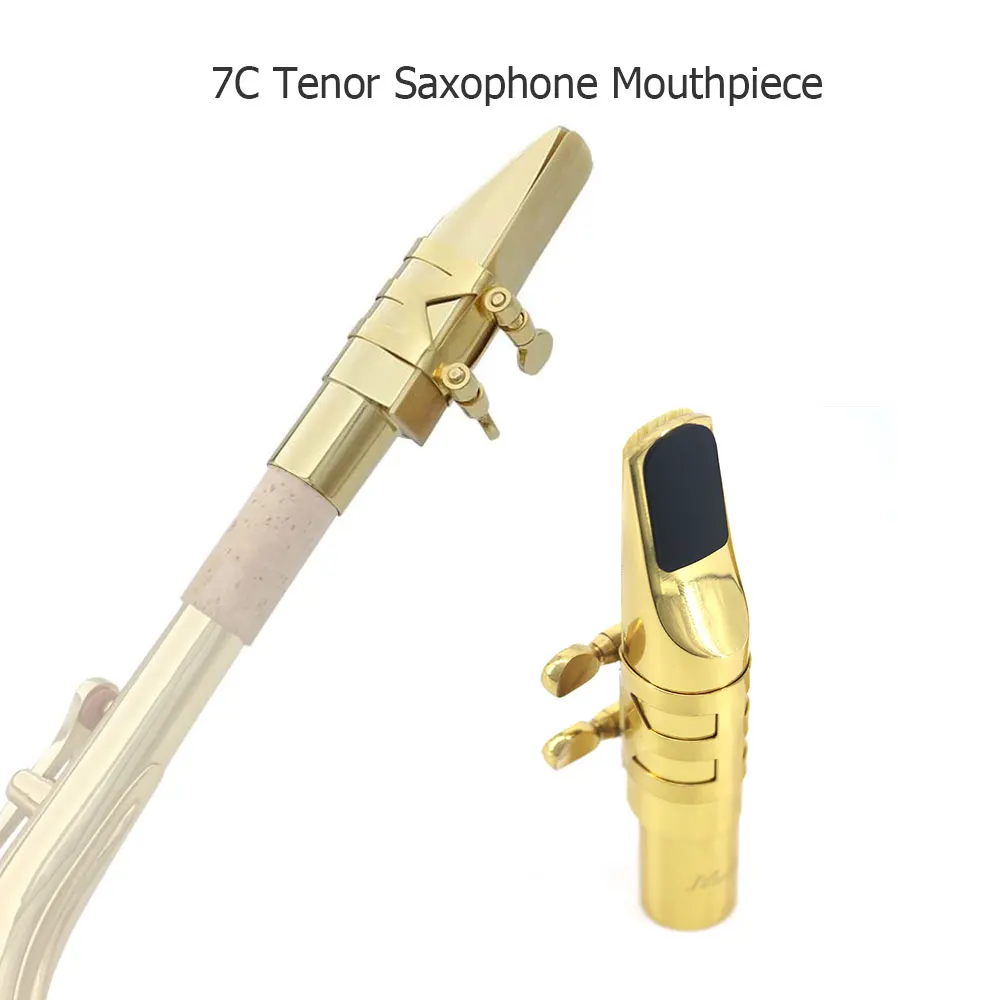 Muslady 7C Tenor Saxophone Mouthpiece Musical Instrument Accessories Brass Material with Reed Cap Buckle Patch