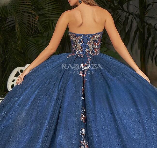 Royal Blue Mexican Quinceanera Dresses Ball Gown V-neck Sparkly Appliques Puffy Charro Sweet 16 Dresses 15 Anos