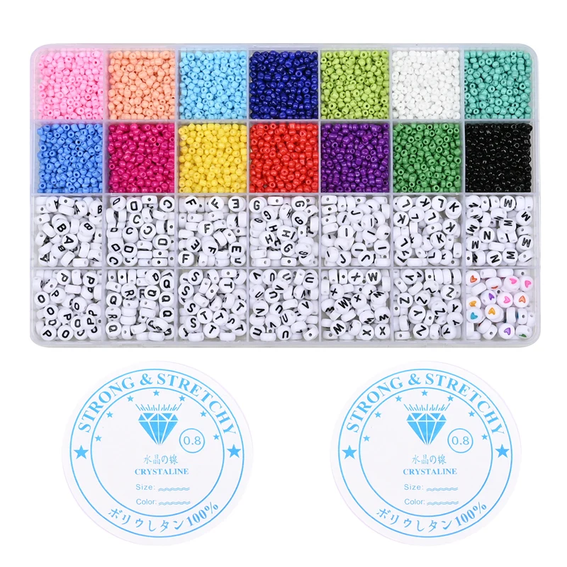 24Grids Letter Acrylic Beads Box Glass Seed Beads Kits With Cord DIY Bracelet Jewelry Making Kits Bead Crafts Accessories