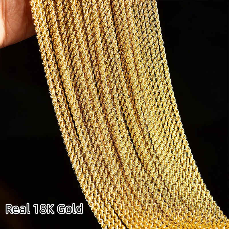Real 18K Gold Twisted Chain Necklace Pure AU750 Simple Fashion Fine Jewelry Gift for Women