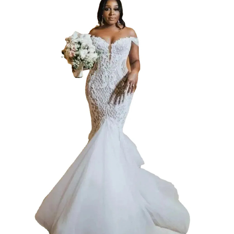 Sexy Off The Shoulder Wedding Dresses Mermaid Floor Length Bridal Gowns Lace Appliques Boho Beach Bride Dress Vestido De Novia Appliques