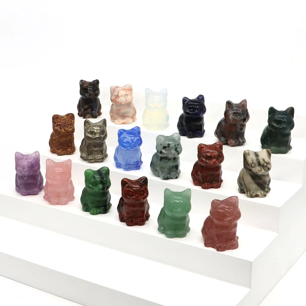 Cute Cat Statue Natural Crystal Reiki Gemstone Labradorite Healing Carved Stone Animal Figurine Crafts Toys Gifts Wholesale