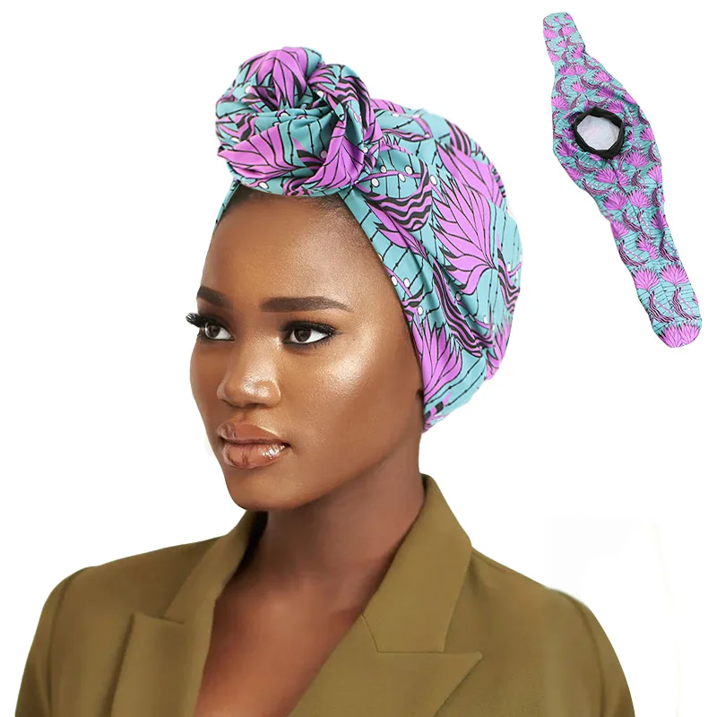 New African Pattern Print Knot turban Elastic Hair Band Bonnet Women's Party Headpiece Muslim Headwrap Chemo Cap Turbante Mujer