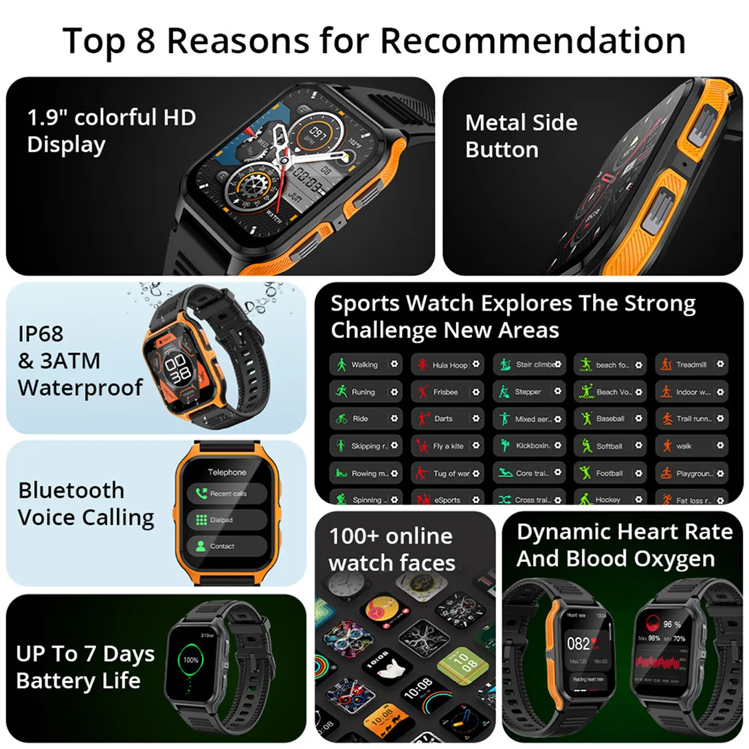 COLMI P73 Military Outdoor 1.9" Smart Watch Men Bluetooth Call 100+ Sport modes Smartwatch IP68 Waterproof For Android iOS Phone