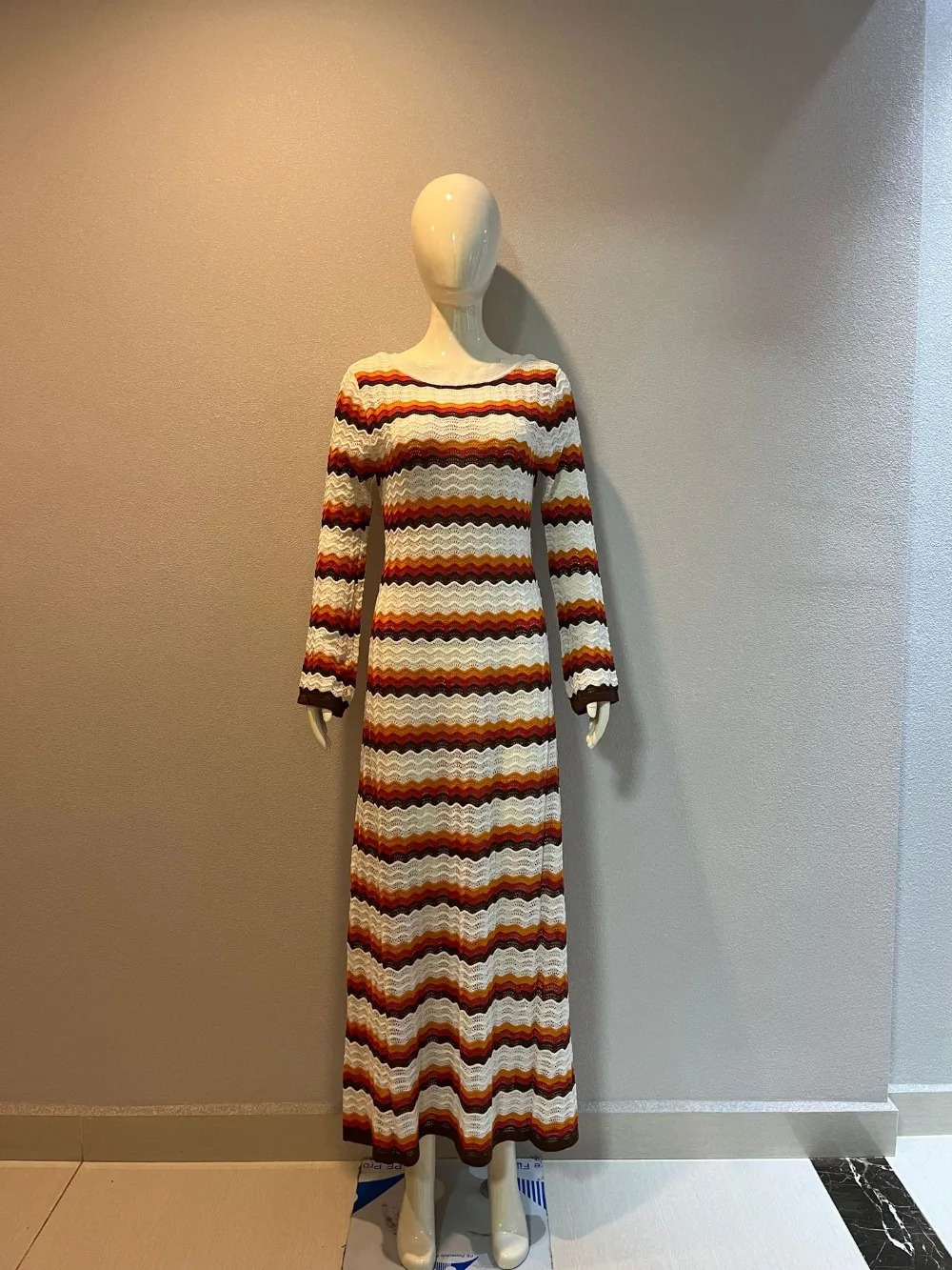 Y2k Striped Contrast Color Beach Vacation Sexy Long Dres Cotton Knitted Backless Flared Sleeve Maxi Dresses Vestidos 240523