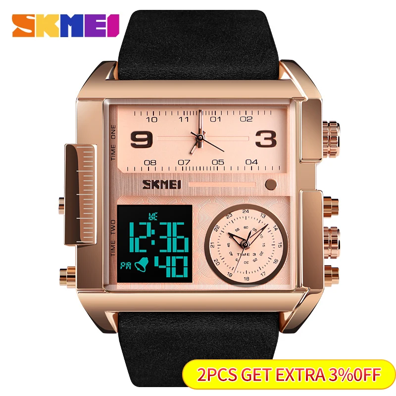 SKMEI 3 Time Men Sports Watch Top Luxury Brand Military Digital Wristwatch Mens Quartz Movement Watches Clock reloj hombre 1391