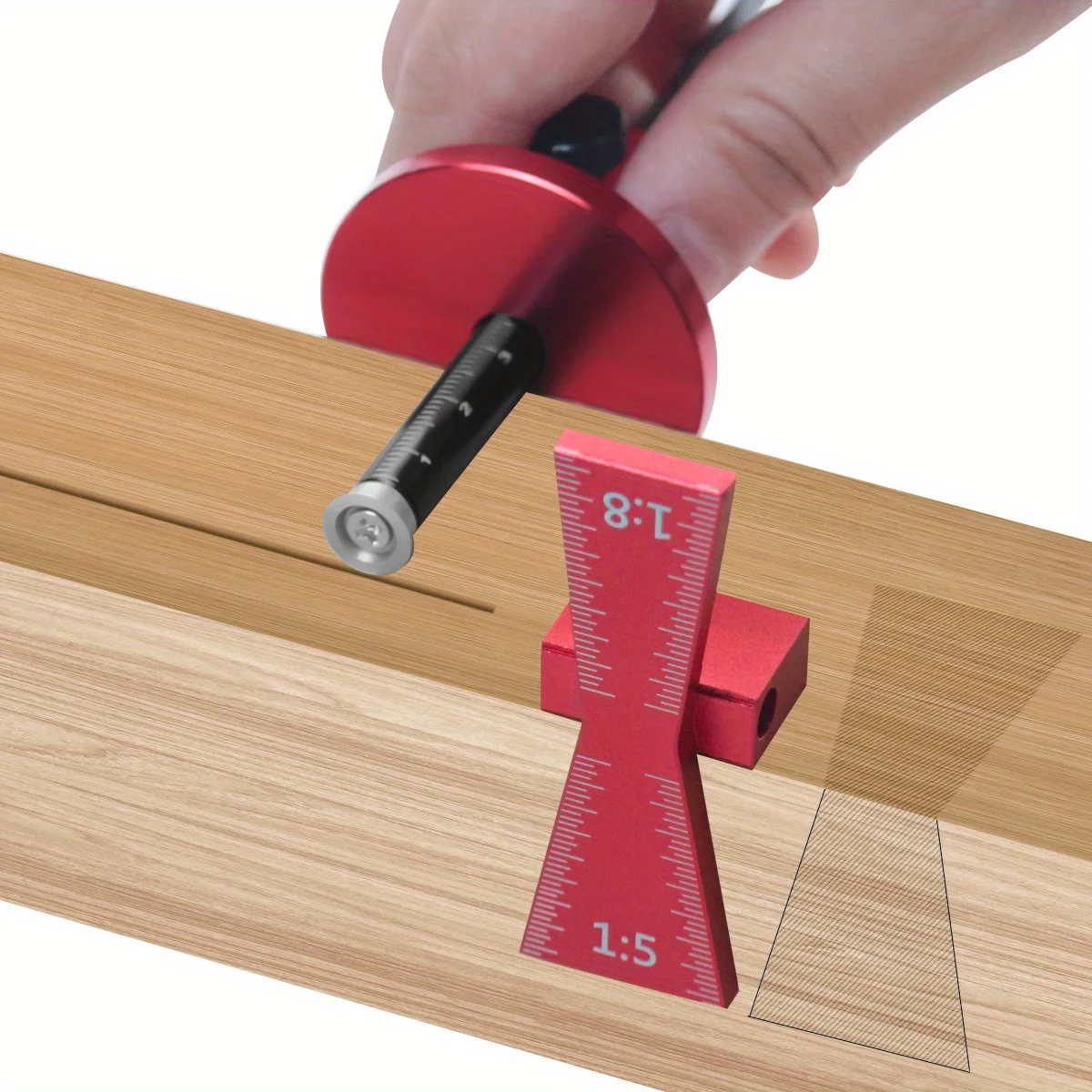 Wheel Marking Gauge Dovetail Jig Guide Marker Aluminium Alloy Scribing Tool - Woodworking 1:5 1:8, Inch/MM Scale Ruler