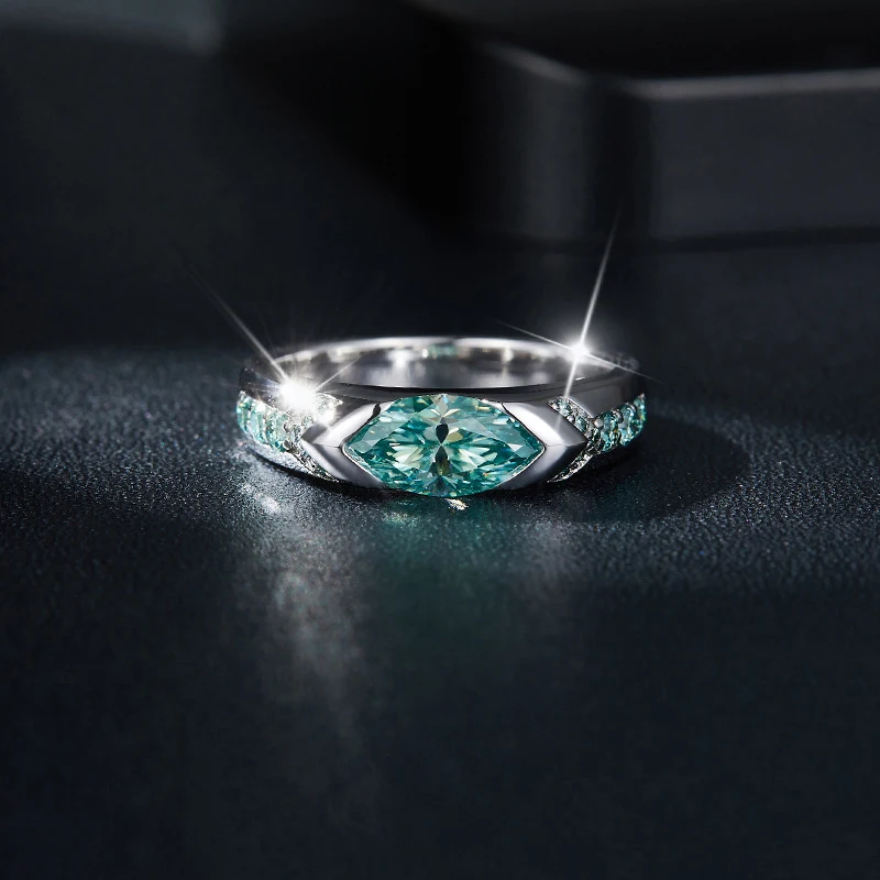 NeeTim Full Green Oval Moissanite Ring Lab Diamond S925 Sterling Sliver Wedding Band Engagement Party Rings For Women Gifts