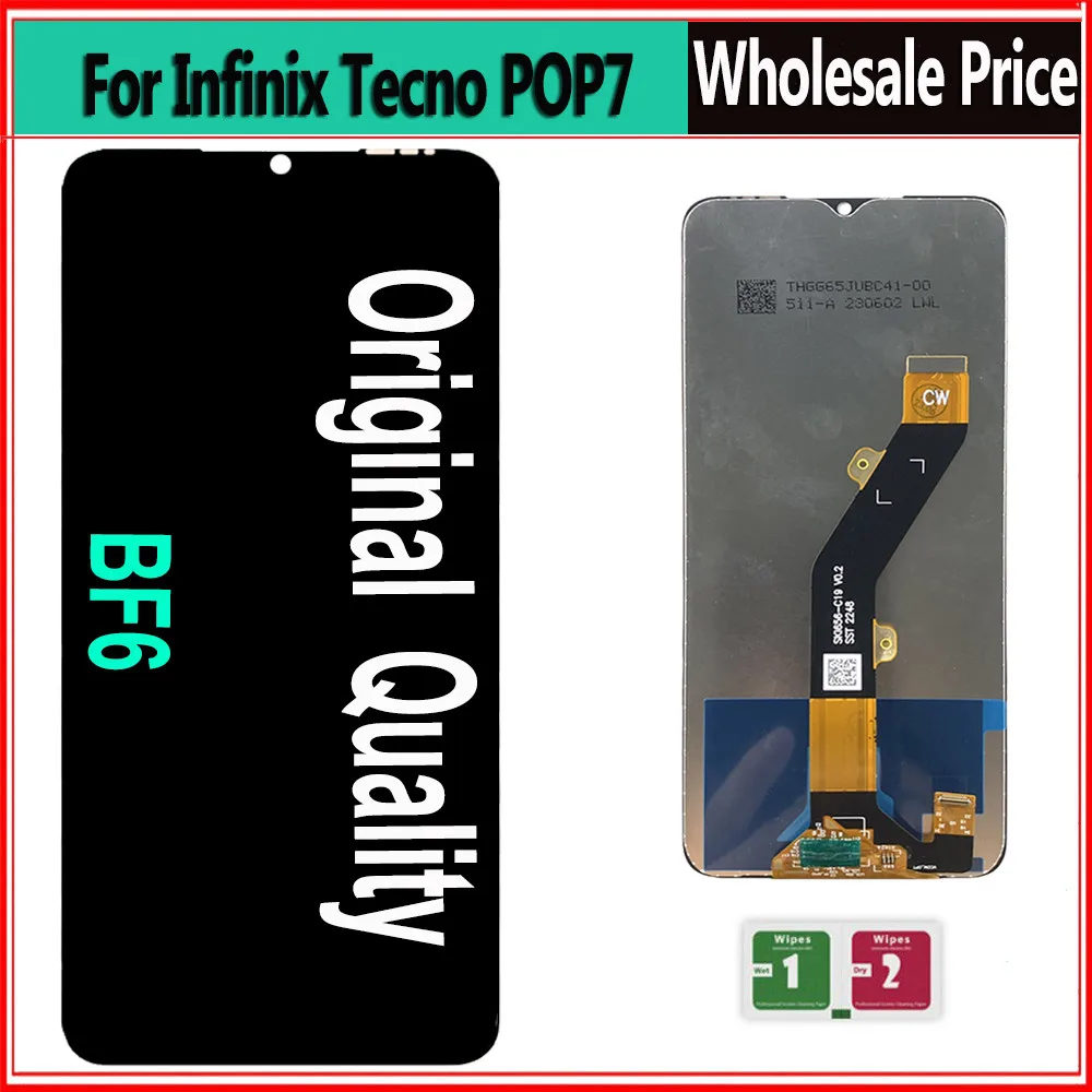 Original For Tecno POP 7 POP7 LCD BF6 Display Touch Screen Glass Panel Assembly