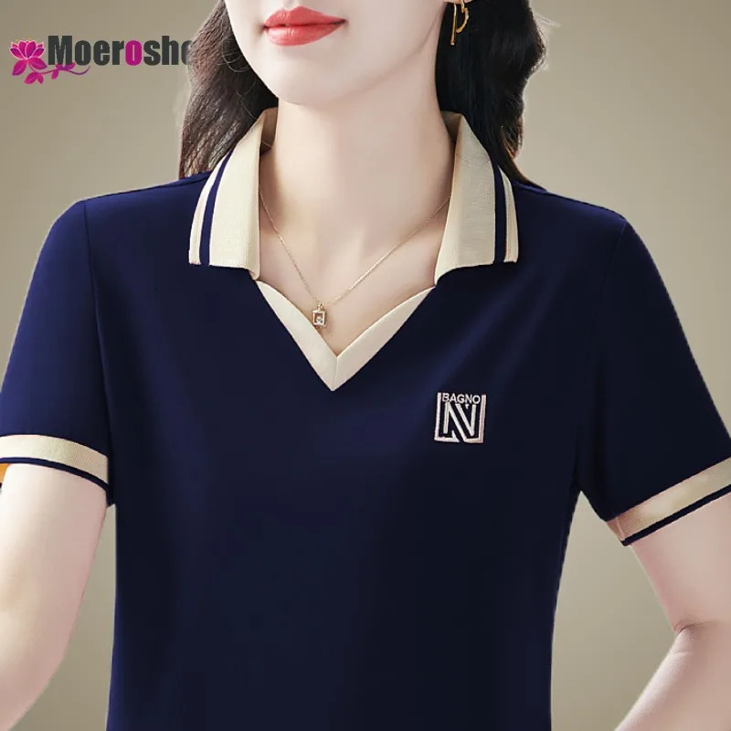 Womens Summer POLO Shirt Short Sleeve T-Shirt Clothing Youthful Woman Clothes Fashion Pulovers Tops Cotton Tees Ladies Tops 240521