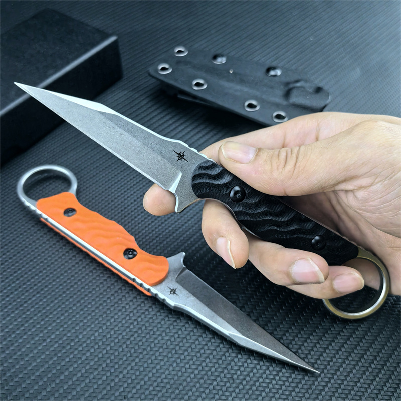 2024 Newest Toor Neck Knives Jank Shank Outlaw Fixed 3 440c Stonewashed Wharncliffe Blade G10 Handles with Ring Outdoor Tactical EDC Pocket Knife 1500