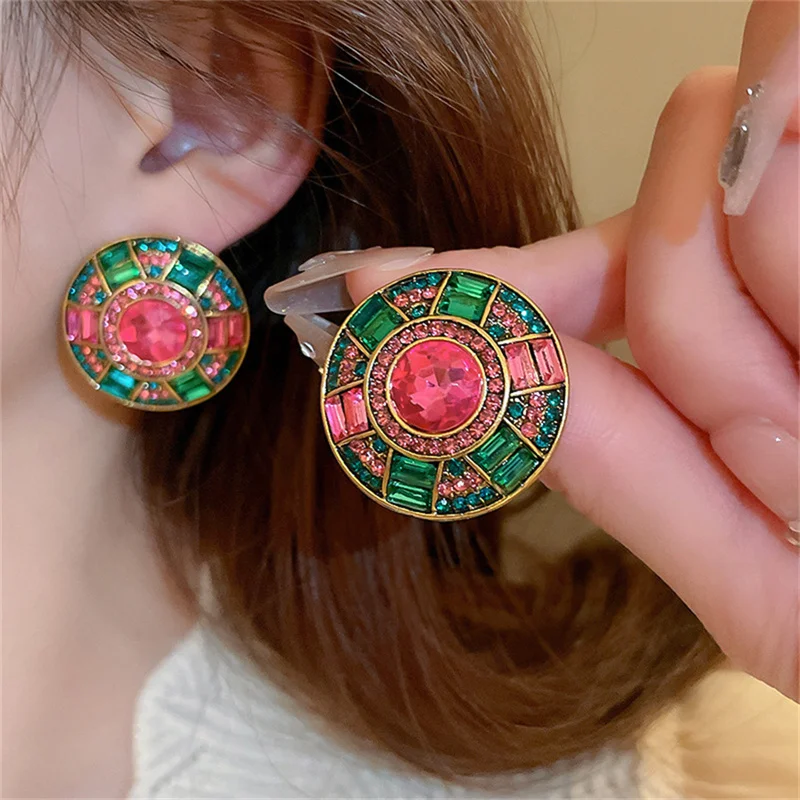 Luxury Green Crystal Necklace Earrings For Women Geometric Colourful Earrings Weddings Banquet Jewelry Sets