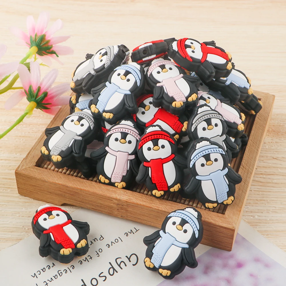 Sunrony 5/10pc Penguin heart Silicone Beads For Jewelry Making Pacifier Clip DIY Pacifier Chain Accessories Charms For Bracelet