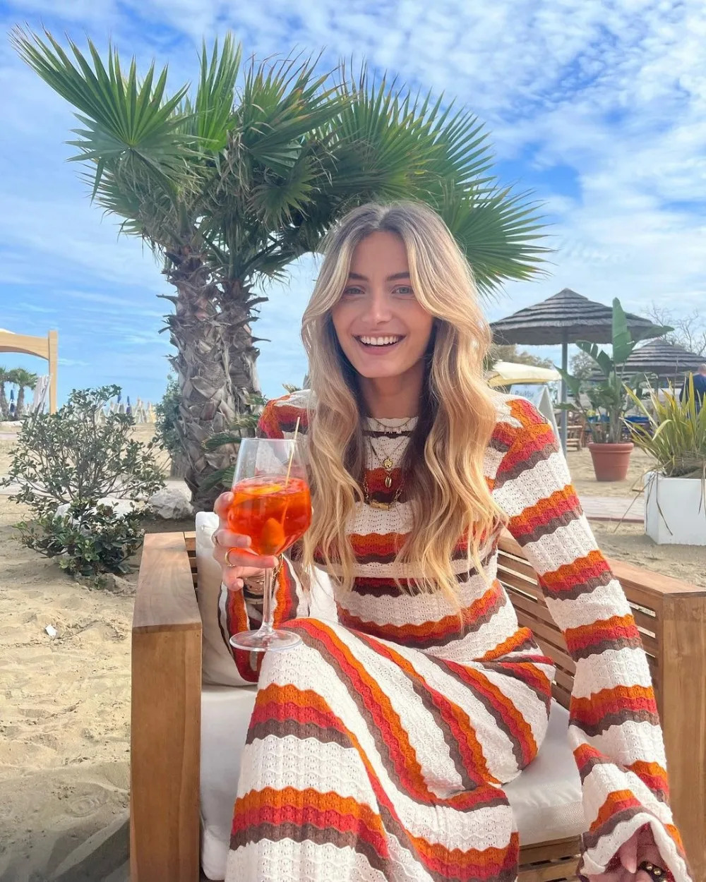 Y2k Striped Contrast Color Beach Vacation Sexy Long Dres Cotton Knitted Backless Flared Sleeve Maxi Dresses Vestidos 240523