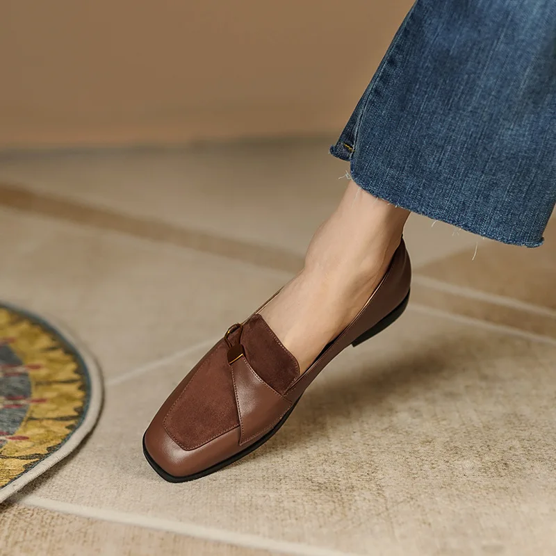 RYAMAG Original French Retro WOMEN'S LOAFERS Color Matching Loafer Women's 2022 Spring New Low Thick Heel All-match Single Shoes
