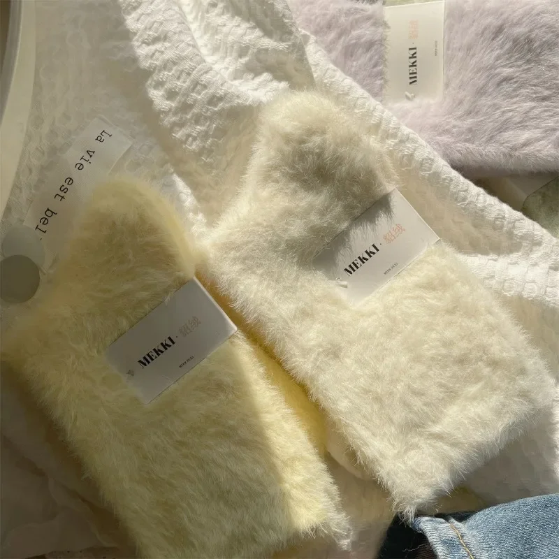 pairs Mink Fleece Super Soft Socks Women Solid Winter Warm Thicken Coral Plush Sock Thermal Snow Home Sleep Floor Kawaii Sox 5
