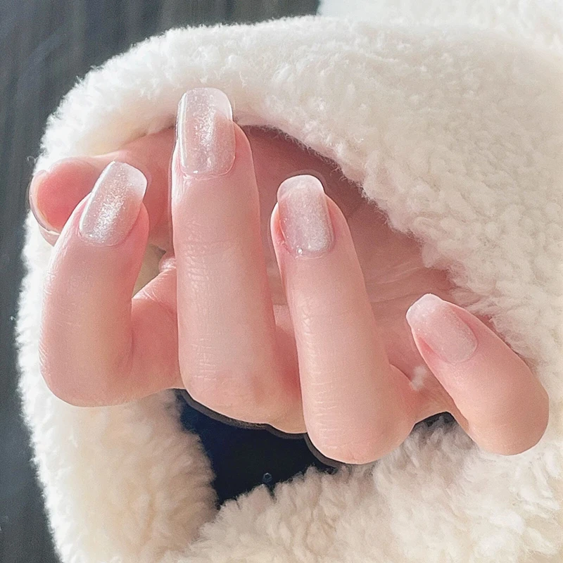 pcs False Nail Wearable Ice Color Camellia Aurora Broken Dia Ballet Fingernails Finished Removable and Reusable Patch 5