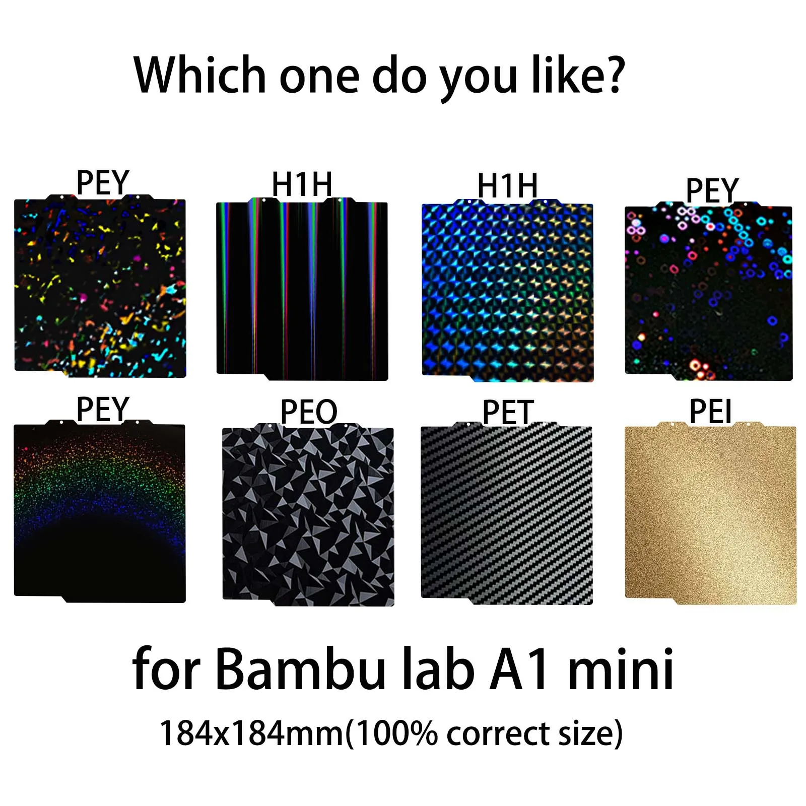 Juupine For Bambu Lab A1 Mini Build Plate 184x184 Pey Magnetic Bed PEO Sheet H1H Plate Spring Steel Sheet Pei Sheet for Bambulab
