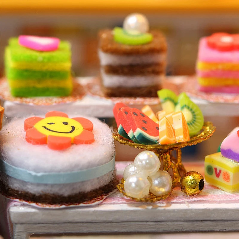 Cake shop Doll House Mini DIY Small Kit Building Assembly Model DIY Handmade 3D Puzzle Kit With LED Toy For Kids Gifts DollHouse 240518