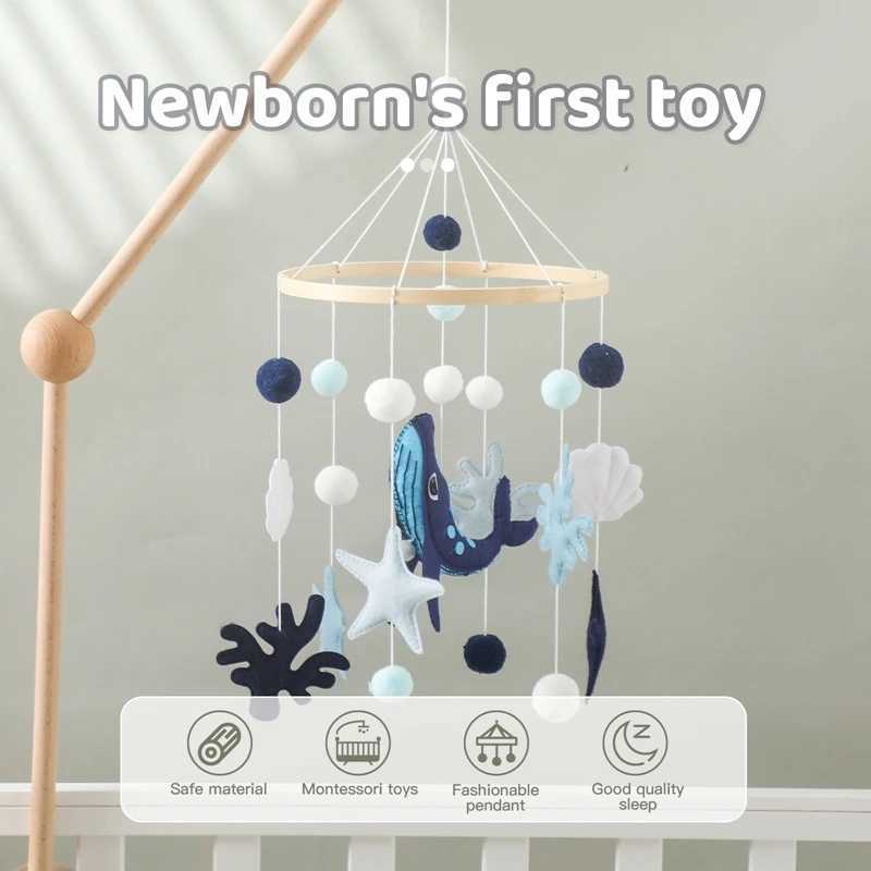 Mobiles# Baby crib mobile cartoon felt whale and mouse toy newborn music box bed clock hanging toy holder baby crib toy gift Q240525