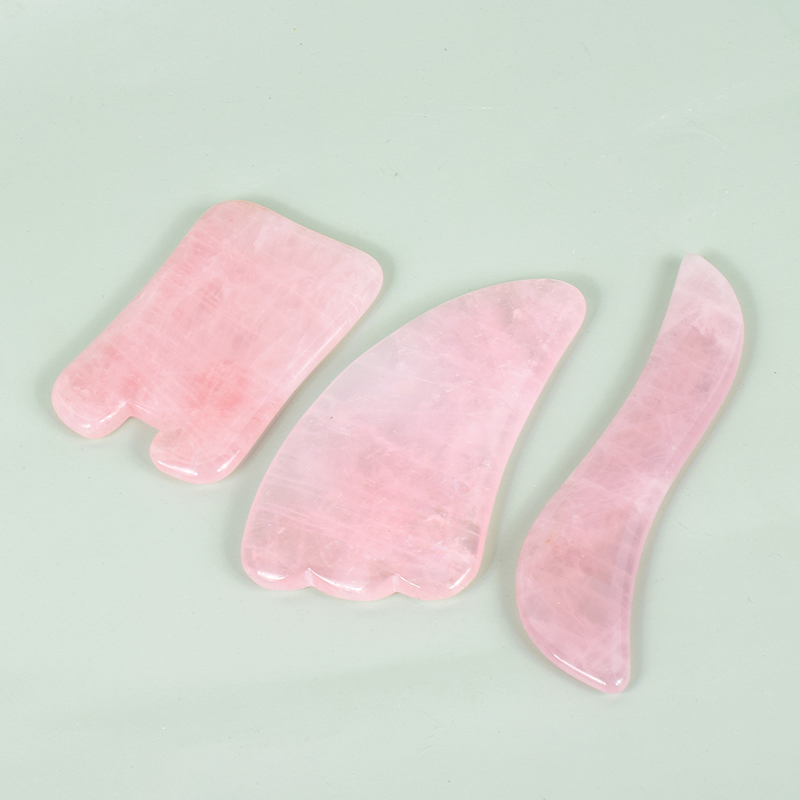 Rose Quartz Gouache Scraper Gua Sha Massage For Face Natural Gouache Stone GuaSha Massage Tools Body Facial Jade Massager Set