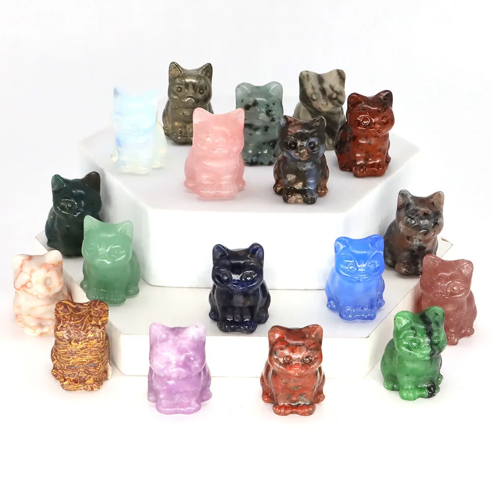 Cute Cat Statue Natural Crystal Reiki Gemstone Labradorite Healing Carved Stone Animal Figurine Crafts Toys Gifts Wholesale