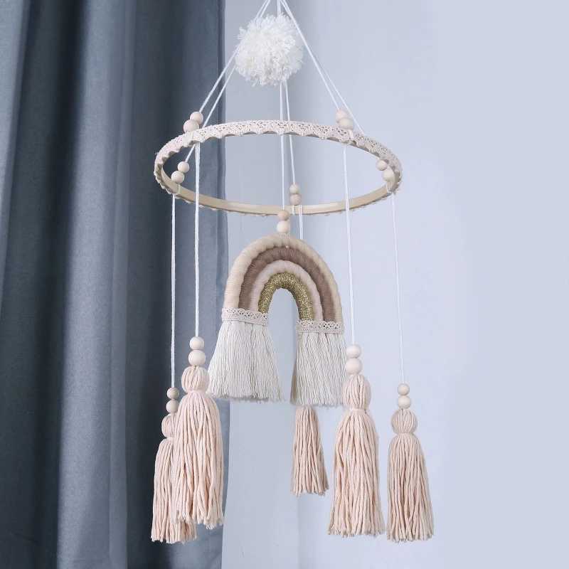 Mobiles# Baby Crib Mobile Rattle Toys Handmade Boho Rainbow Star Tapestry Bed Bell Wind Chime Rattles Newborn Kids Nursery Bedroom Decor Q240525
