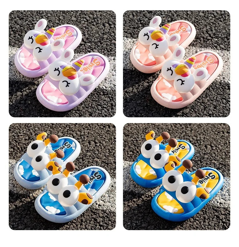 Cartoon Childrens Slippers Nonslip Big Eyes Giraffe Boys and Girls Home Thick Bottom Soft Bottom Wear Outdoor Slippers 240507