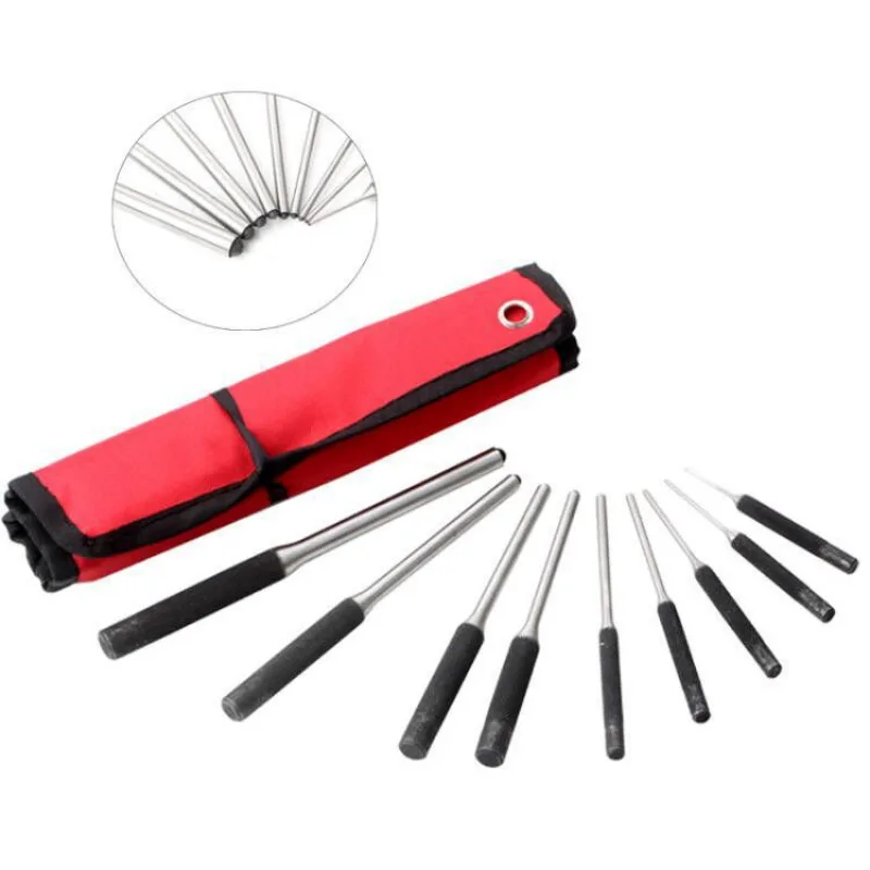 9Pcs Steel Multi Size Round Head Pins Punch Set Grip Roll Pins Punch Tool Kit Professional Hollow End Starter Punch Chisel Tools