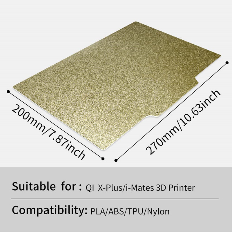 ENERGETIC Qidi X-Plus PEI Build Plate Textured/Smooth PEI Spring Steel Magnetic Hot Bed 270x200mm, Gold