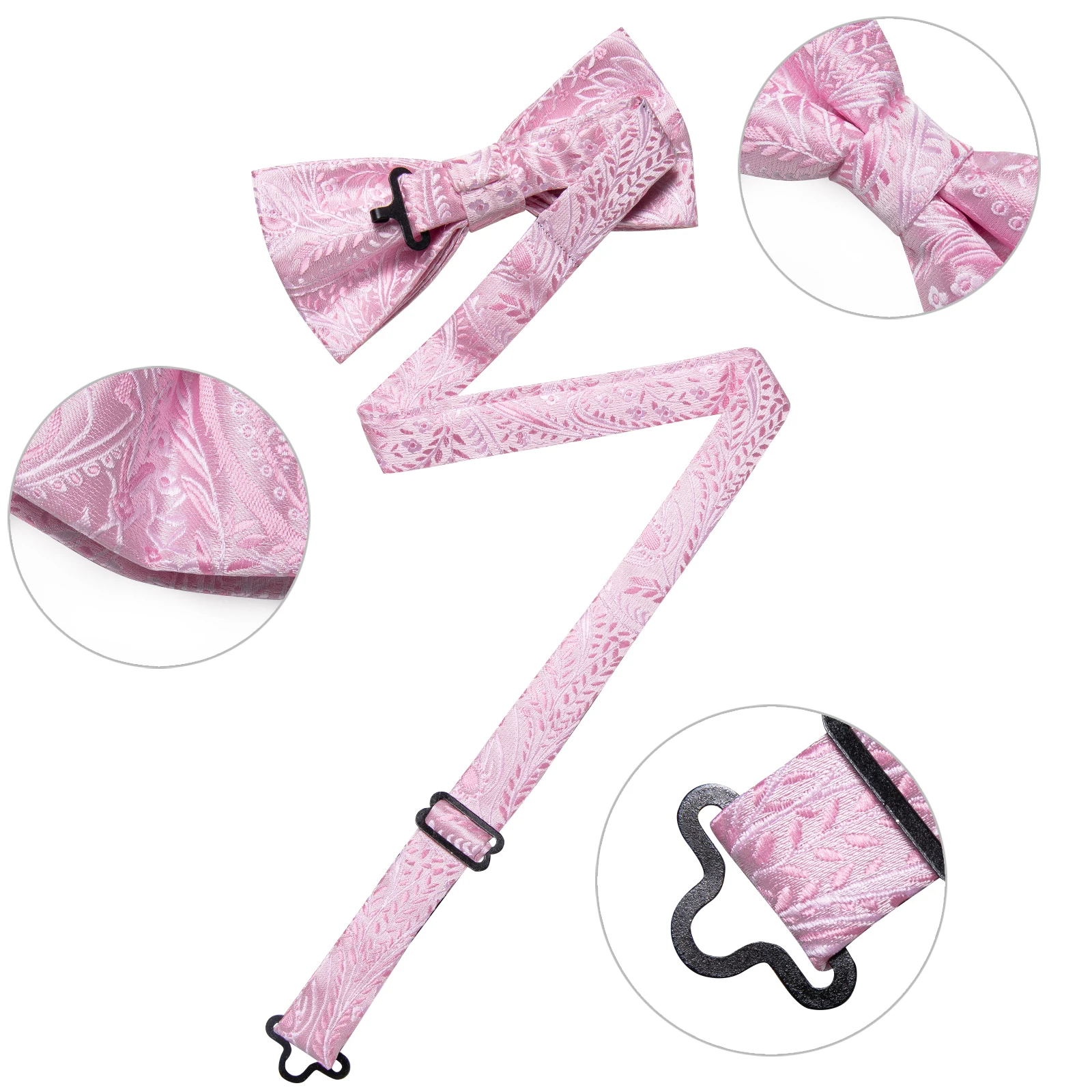 Adjustable Men s Bowties Paisley Bow Tie Pocket Square Cufflinks Sets Jacquard Pink Pre tied Butterfly Knot for Wedding Business 5