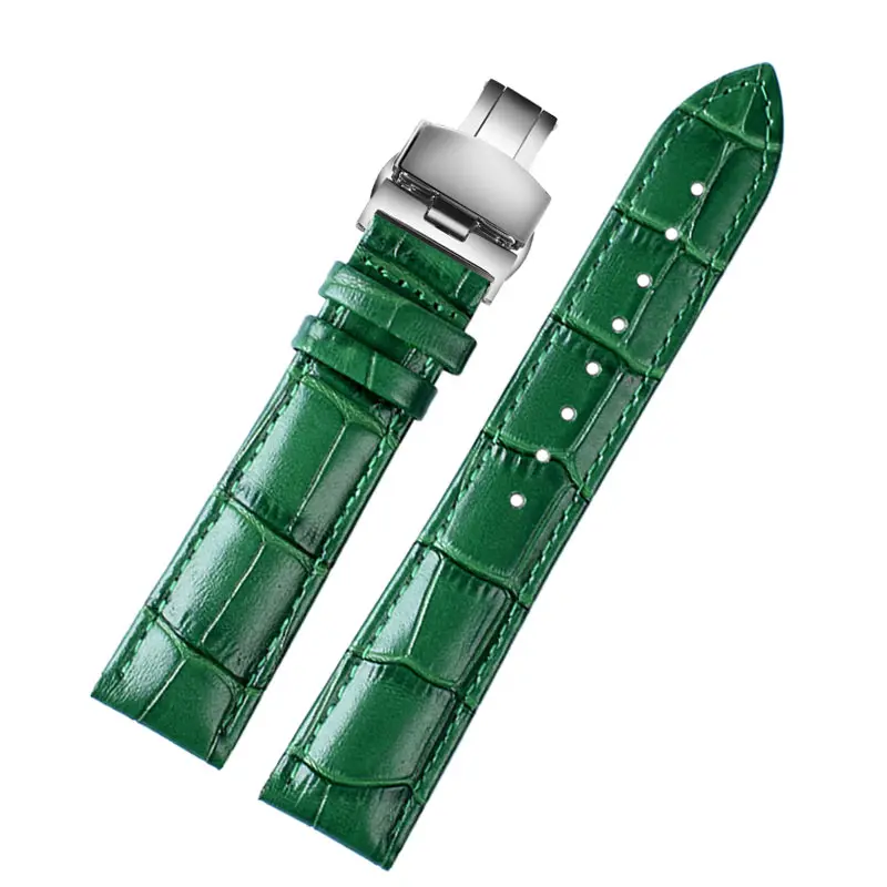 18mm 20mm 22mm High Quality Bamboo Pattern soft cowhide Strap Men Butterfly Buckle Ostrich leather Green Watchband Bracelet
