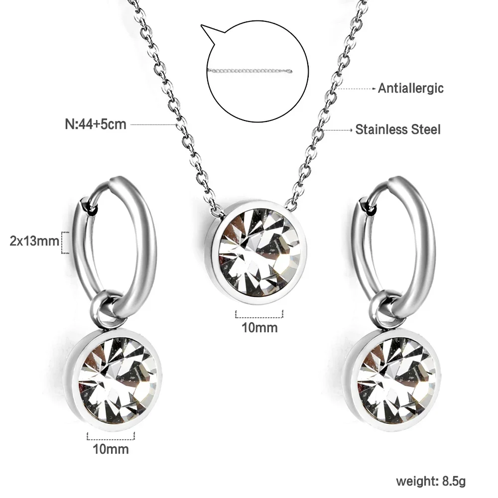 LUXUKISSKIDS White Purple Stone Round Earrings Necklace Trendy Shiny Cubic Zirconia Jewelry Sets For Woman Wedding Accessories