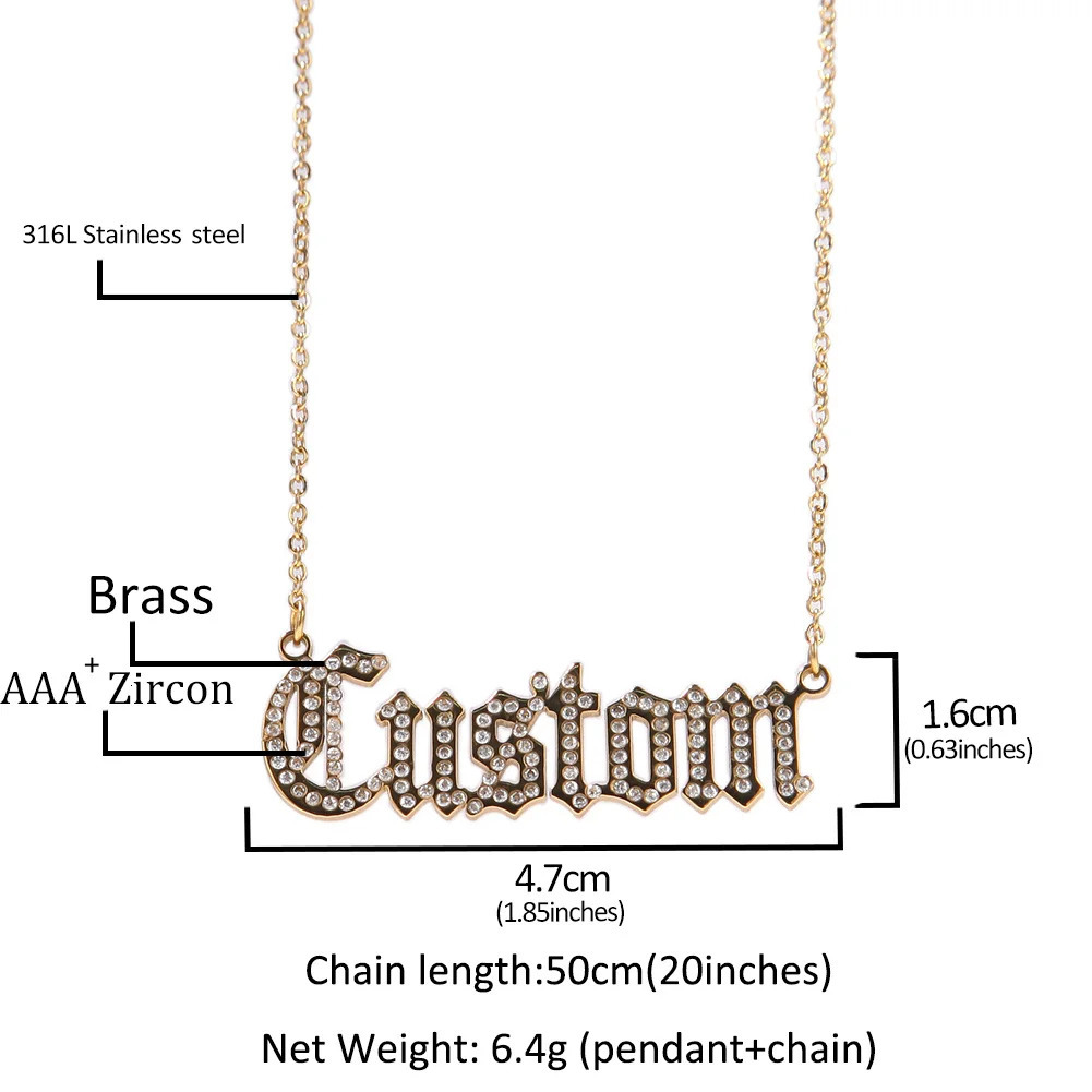 UWIN Custom Stainless Steel Name Necklace With Rhinestones Letters Choker Personalized Name Pendant Chain Accessories Jewelry 240514