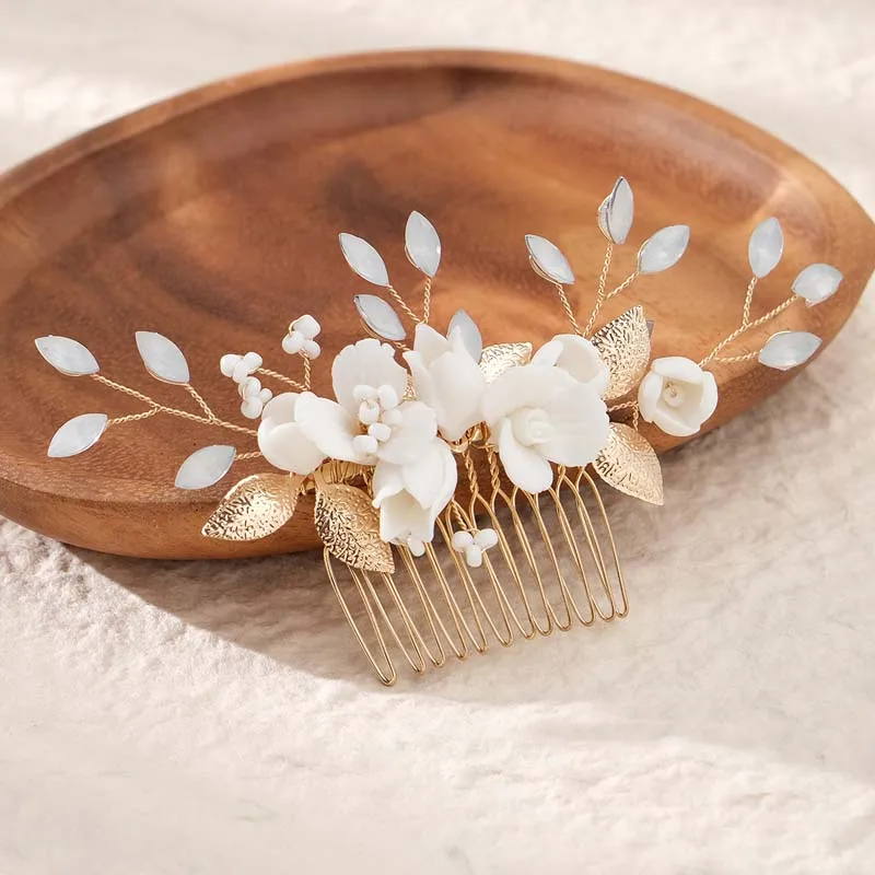 Bridal Wedding Hair Accessories Flower Shiny Rhinestones Hair Combs Jewelry Women Silver Gold Bride Headpiece Party Bridesmaid