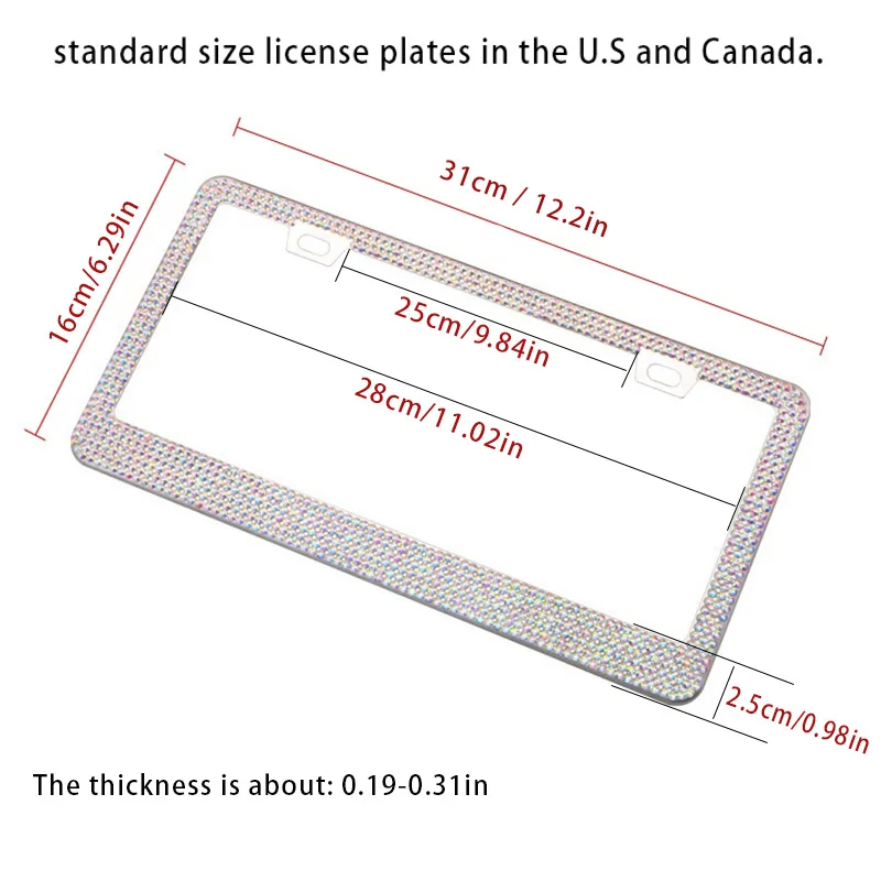 Hot US Model License Plate Frame Bling Crystal Women License Plate Frame License Cover Holder Rhinestone Car License Frame