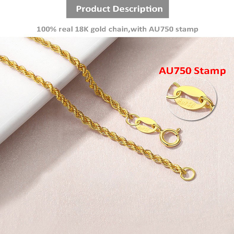 Real 18K Gold Twisted Chain Necklace Pure AU750 Simple Fashion Fine Jewelry Gift for Women