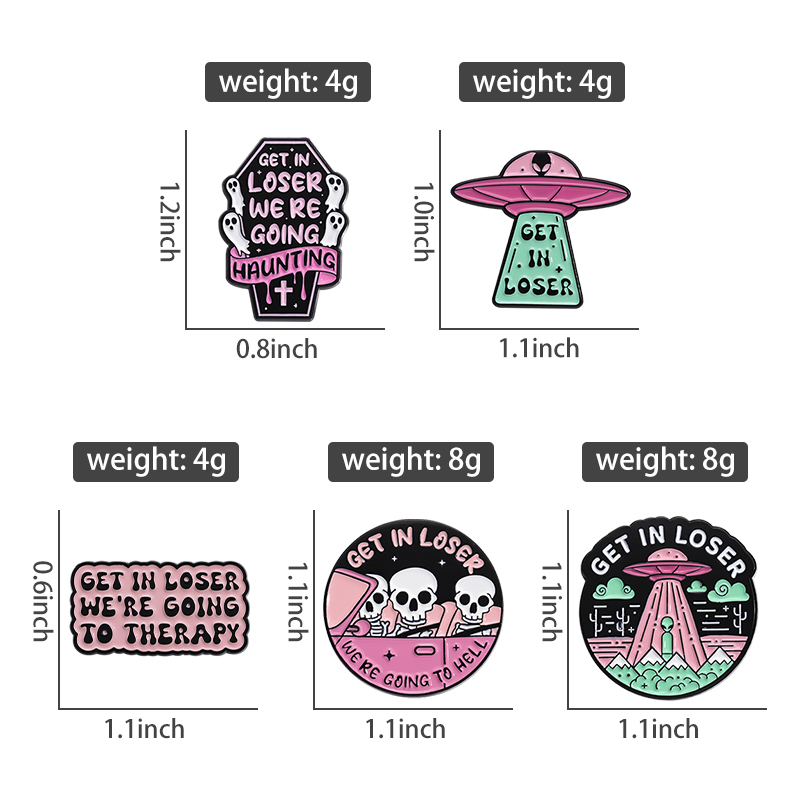 5pcs Pink Alien Letter Short Sentence Surrounding Pins Customized Brooch Lapel Badge Interesting Jewelry Gift for Children and F