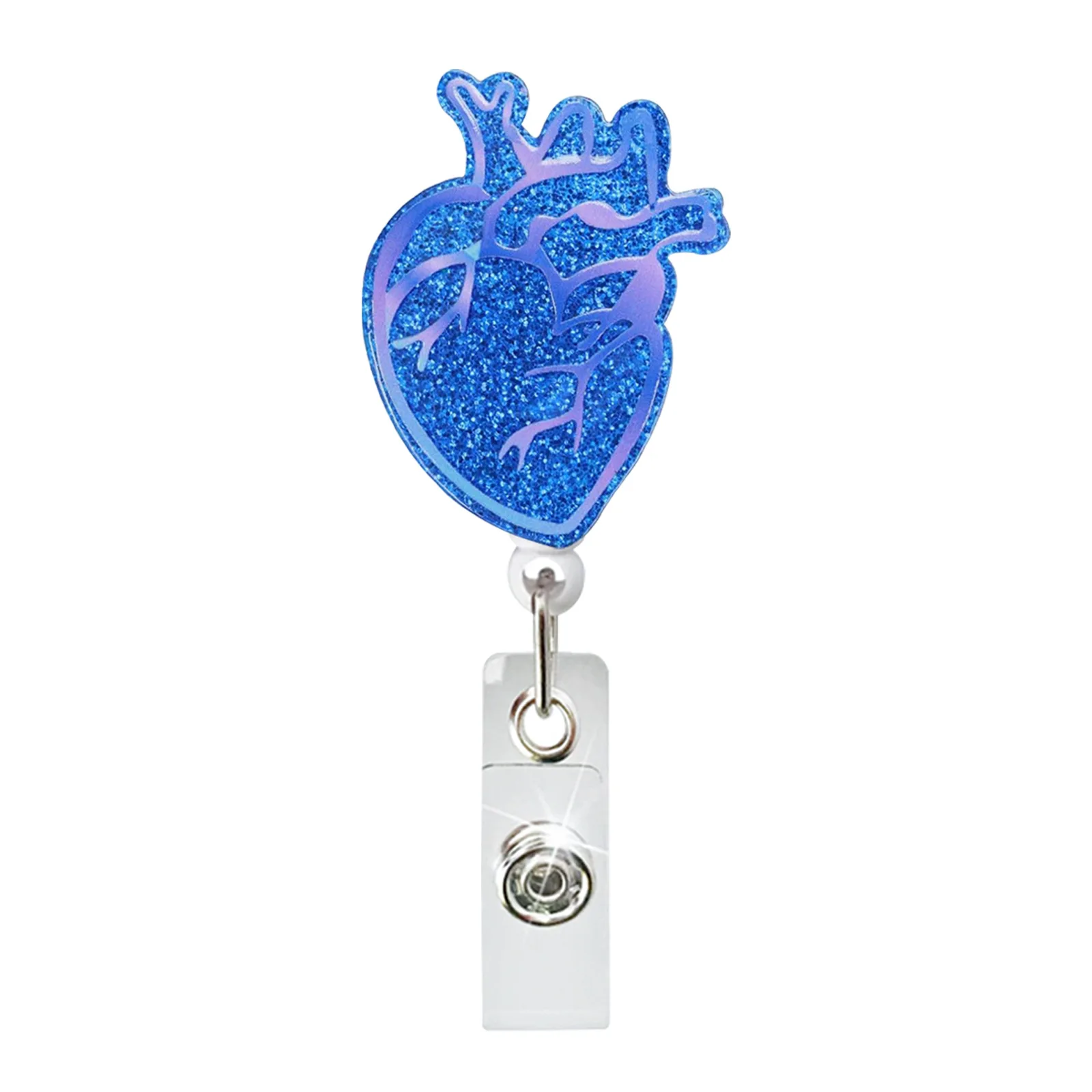 Heart Shape Acrylic Glitter Rotate Badge Reel Workers Nurse Id Holder Girl Boy Retractable Name Card Holder Accessory 1 Piece