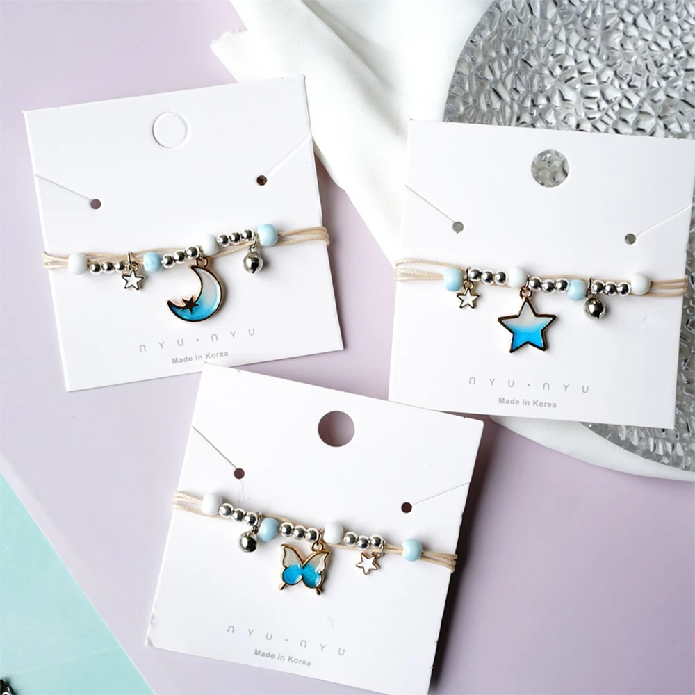 Cute Butterfly Pendant Bracelet Adjustable Boho Hand Woven Rope Beaded Bracelet for Women Girls Holiday Party Jewelry Lucky Gift