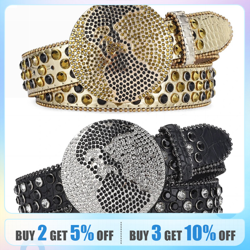 Women's Jeans Large Round Buckle Rhinestone Belt Y2K Belt Shiny Rivet Design Artificial Diamond Belt Punk HipHop Rock Men's Belt