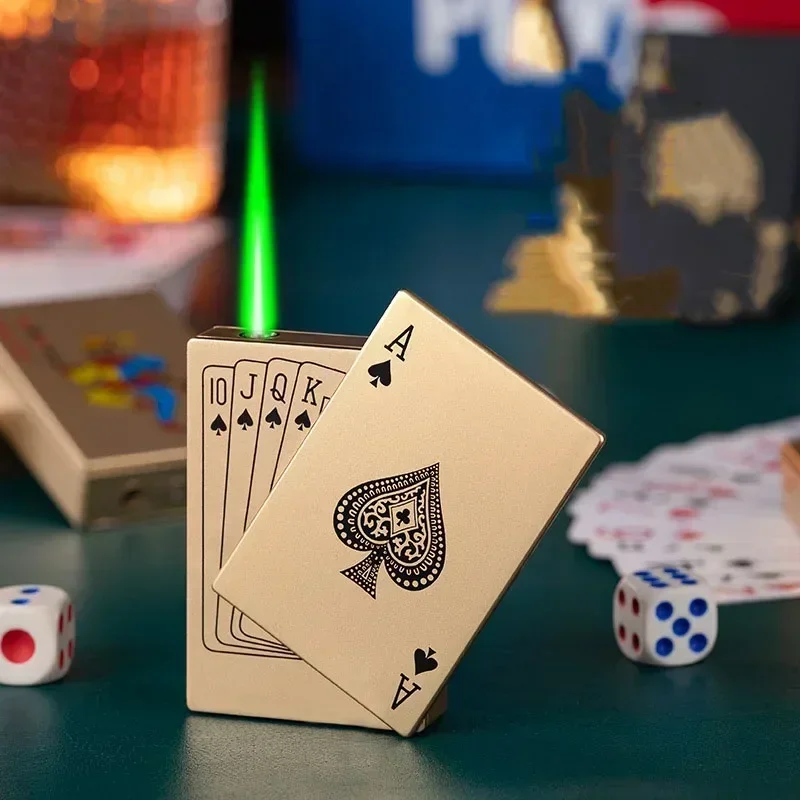 Creative Playing Cards Ace of Spades Lighter Butane Windproof Straight Metal Lighters Jet Flame Fun Smoking Supplies W260202