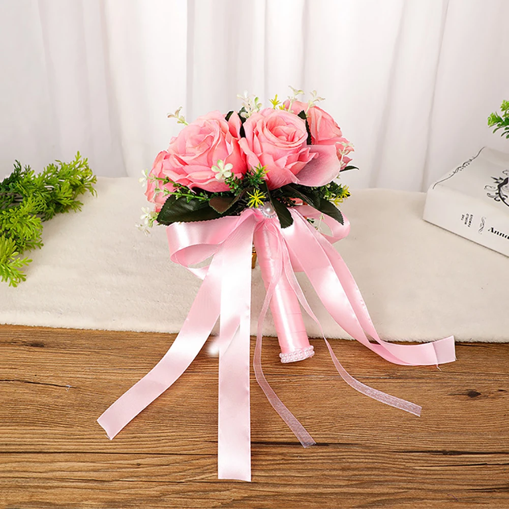 Bridal Bridesmaid Wedding Bouquet White Silk Flowers Roses Artificial Bride Bouquet Holding Flowers Mariage Wedding Accessories
