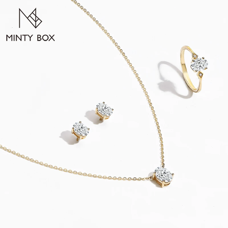 MINTYBOX Solid 18k 14k 10k Yellow Gold Moissanite Ring for Women Necklace Earrings Moissanite Diamond Engegament Jewelry Set